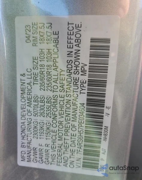 2023 Honda Cr-V Sport from USA, damaged, VIN 7FARS6H57PE034604